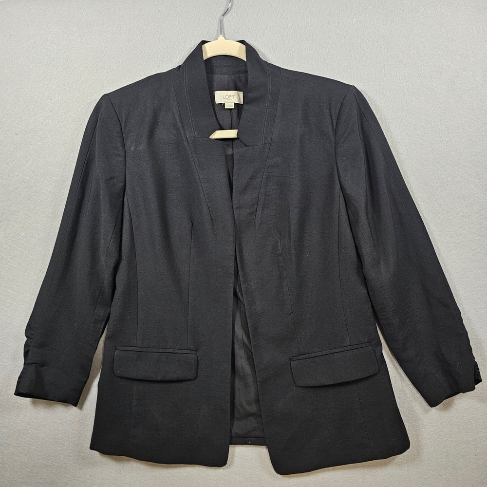 Loft Outlet Womens Black Open Front Ruched Sleeve Blazer Jacket XS